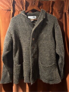 Inis Meáin Pub Jacket Cardigan 50% Alpaca 50% Linen Made in Ireland Brown Gray